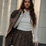 Plaid Bias-Cut Pleated Pocket Mini Skort