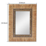Boho Accent Wall Mirror with Woven Detail and Dried Raffia