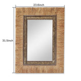 Boho Accent Wall Mirror with Woven Detail and Dried Raffia