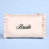 Embroidered Bride Satin Cosmetic Bag | bridal, ruffle, gift