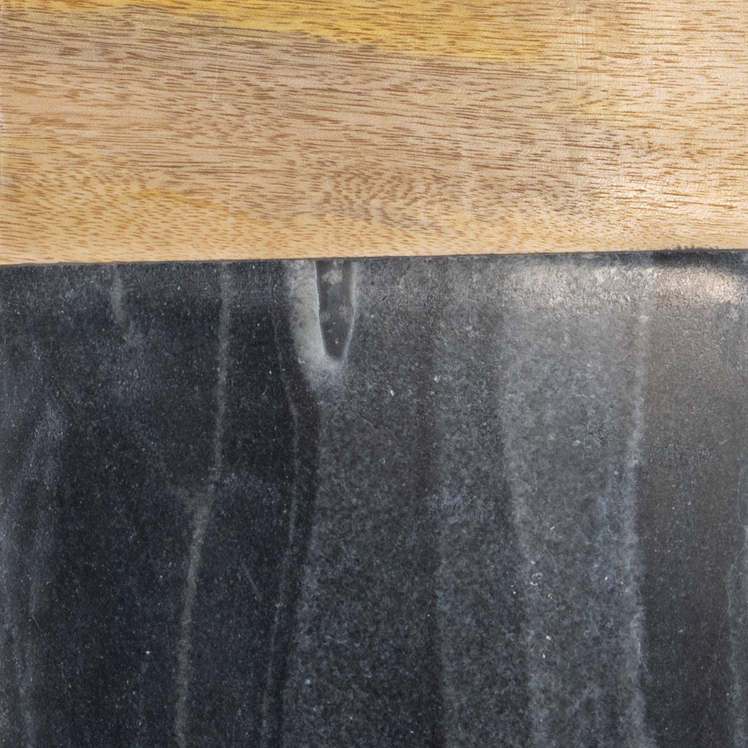 Close-up of wooden and black stone surface