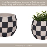 Planter - Black/White Pottery Checkerboard Rounded, 8 in.