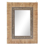 Boho Accent Wall Mirror with Woven Detail and Dried Raffia