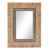 Boho Accent Wall Mirror with Woven Detail and Dried Raffia