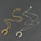 Inlaid CZ 18K Golden SS Horseshoe Shape Charm Necklace - FGS