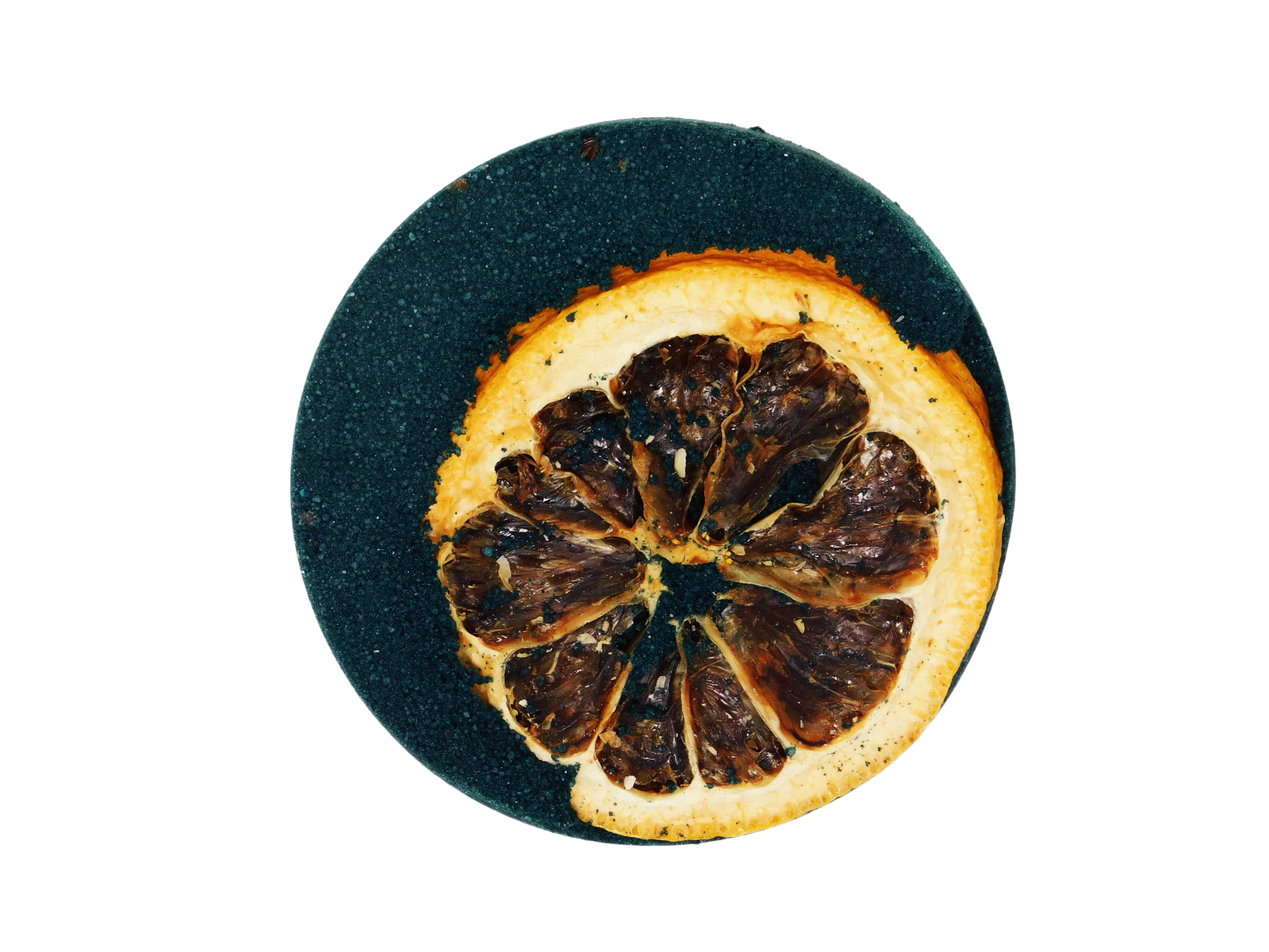Dried orange slice on a black background