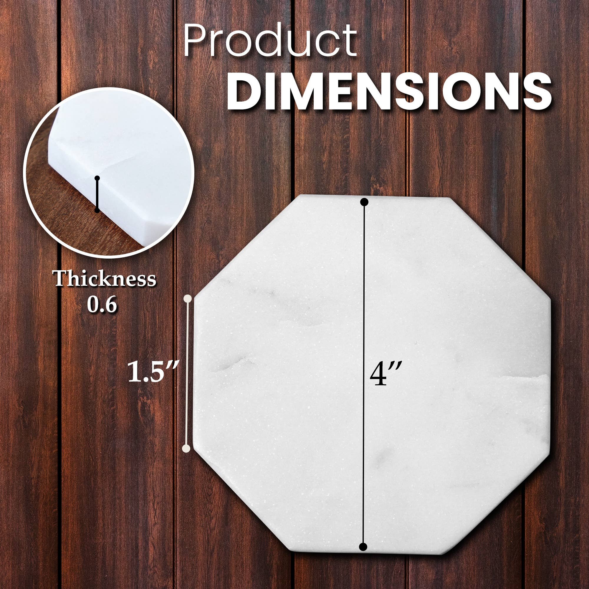 Marble Octagon Coaster Set of 4 in White