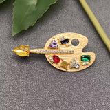 Inlaid Glass & Rhinestone Palette Brooch