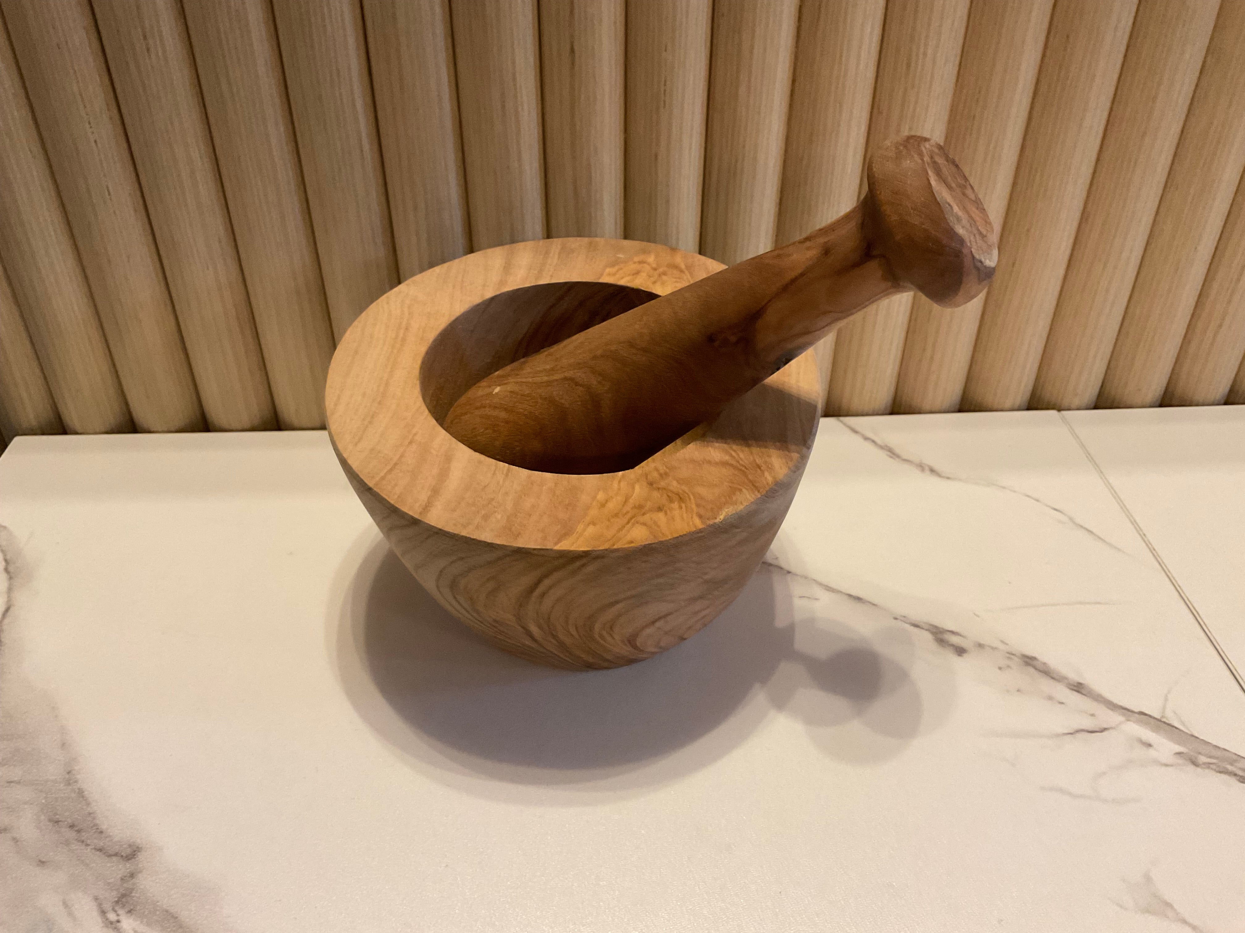 Brown olive wood Mortar and Pestle