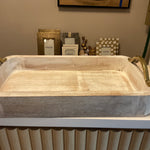 Wooden white tray with brass handles