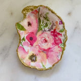 Pink Floral Oyster Shell Jewelry Holder
