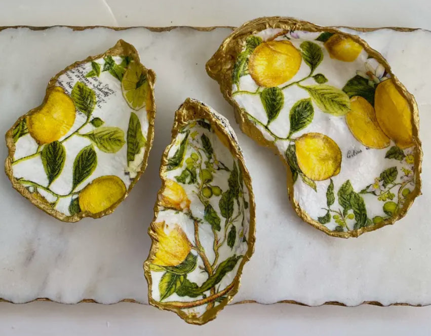 Lemon Print Oyster Jewelry Holder Del Mar