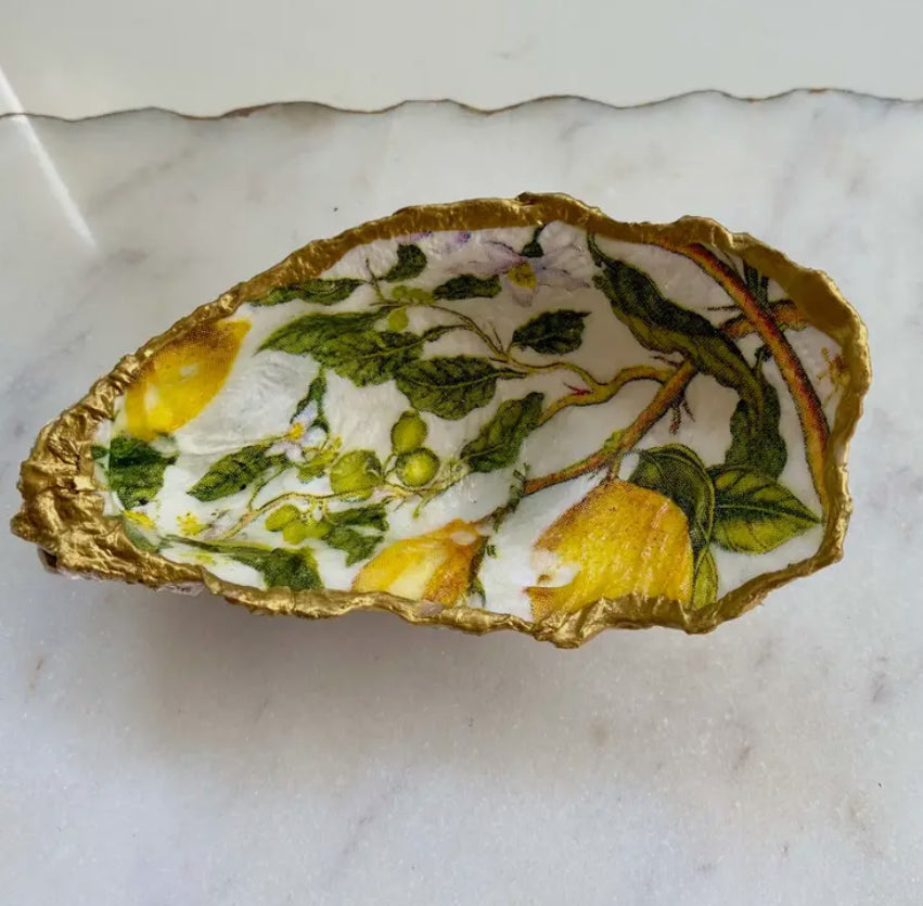 Lemon Print Oyster Jewelry Holder Del Mar