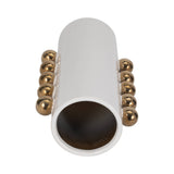 White/Gold 13 in. Stoneware Cylinder with Side Knobs Vase