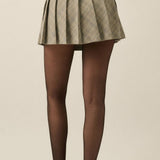 Plaid Bias-Cut Pleated Pocket Mini Skort