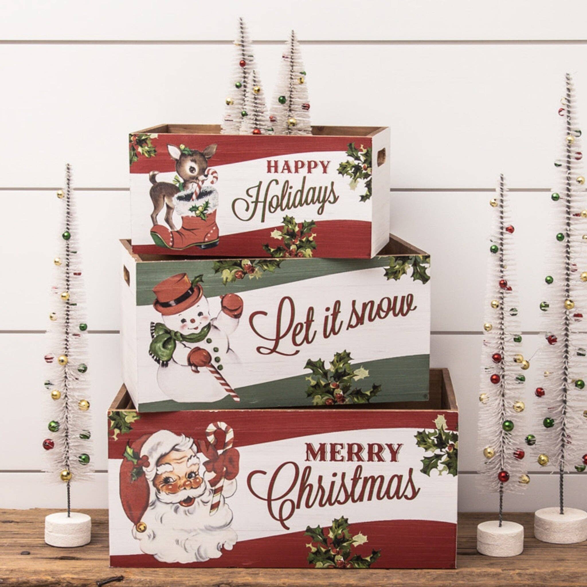 Vintage Christmas Crates (Set Of 03)