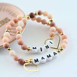 Mama MINI matching Pink beaded stretch bracelet jewelry set