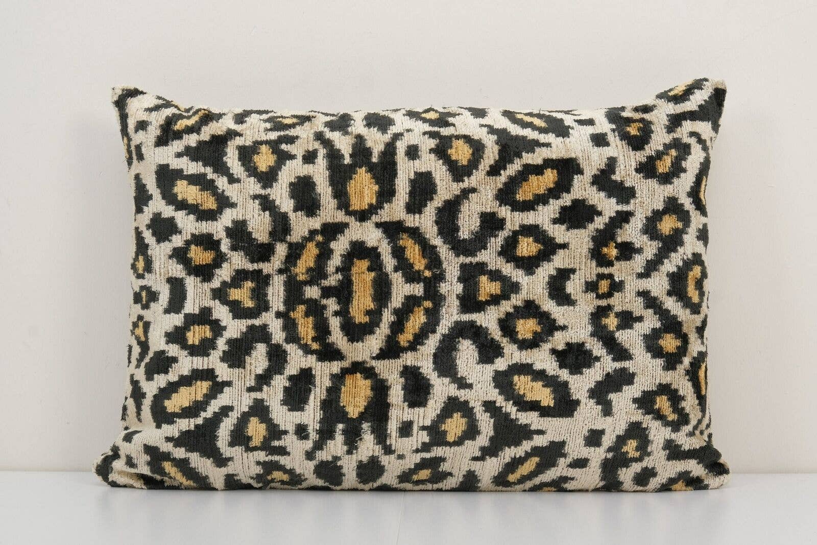 Leopard Ikat Velvet Pillow, Silk Lumbar Cushion Cover, Boho