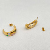 Inlaid Colored CZ 18K Gold Plated SS C-shaped Earrings - FGS