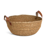 Round Seagrass Bowl w/Leather Side Handles