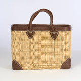 RECT STRAW TOTE W/LEATHER SH