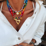 Rainbow scarf necklace combined with fruit charm necklace