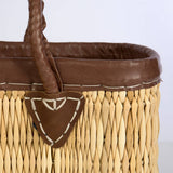 RECT STRAW TOTE W/LEATHER SH