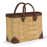 RECT STRAW TOTE W/LEATHER SH