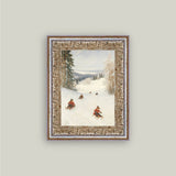 Sledding Hill Framed Antique Art
