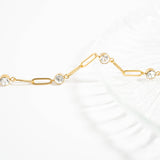 18K Gold PVD Station Stone Stone Paperclip Chain Bracelet