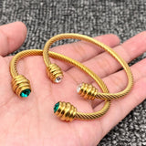Inlaid Zircon18K Gold Plated SS Spiral Cuff - FGS