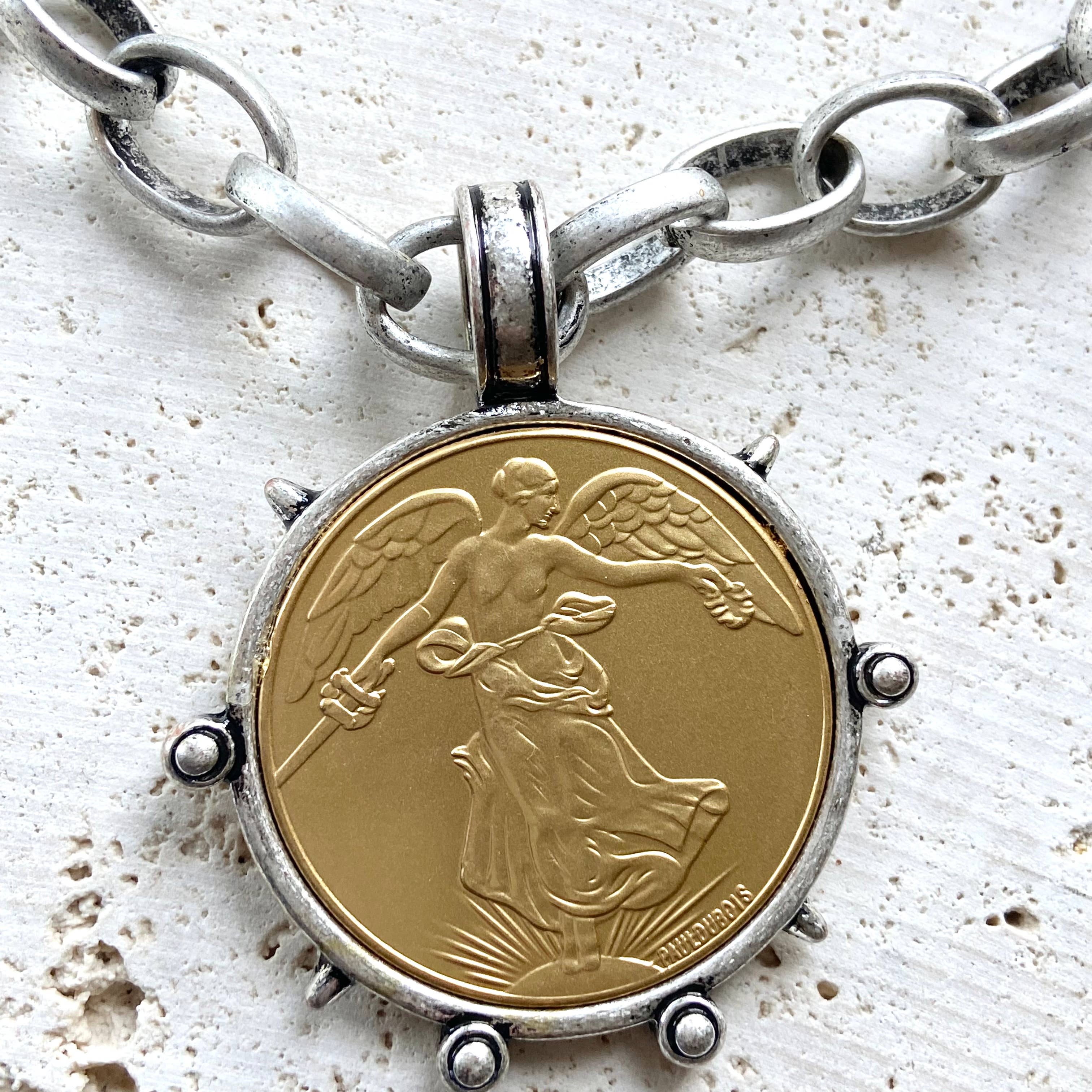 Medallion French Angel coin necklace boutique  jewelry