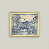 Forest with Woodcutter Framed Antique Art