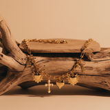 Ex-voto necklace of hearts and crosses with pearls
