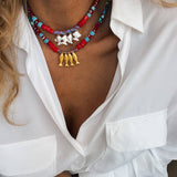 Fish beaded necklace in Greek islands colors