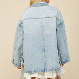 BOHO SIDE TIE DETAIL OVERSIZED DENIM JACKET 6439JIA