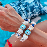Shell and ceramic beaded summer bracelets