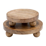 Trays Set of 2 - Brown Mango Wood Round Risers, 8/10 in.