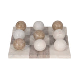 White/Beige 9 in. Marble Square Casual Tic-Tac-Toe Game