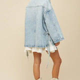 BOHO SIDE TIE DETAIL OVERSIZED DENIM JACKET 6439JIA