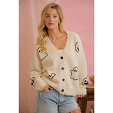 EMBROIDERED HALLOWEEN GHOST PUMPKIN BUTTON CARDIGAN