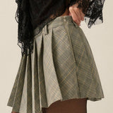 Plaid Bias-Cut Pleated Pocket Mini Skort