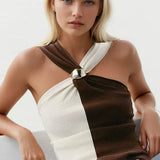 COLOR BLOCK GOLD DOME HARDWARE HALTER KNIT TOP W1601TIA