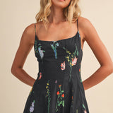 ID10301 FLORAL PRINTED SLEEVELESS FLARED MAXI DRESS