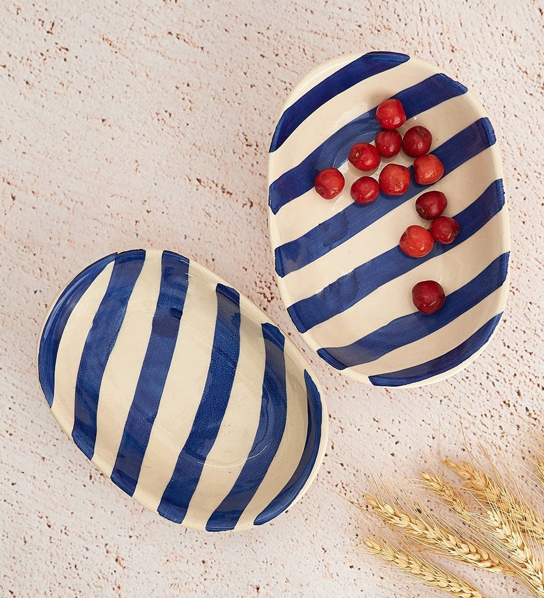Ceramic stripe  Bowl, Blue 7x5x2 Inches