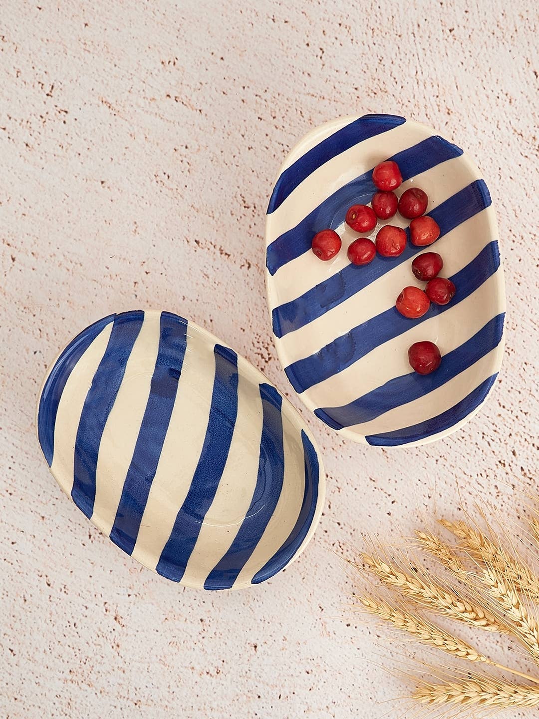 Ceramic stripe  Bowl, Blue 7x5x2 Inches