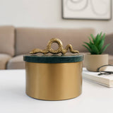 Decorative Box - Gold Metal Round Snake Handle, 5 in.