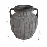 Ceramic Ribbed Texture Weathered Handle Vase - Black, 10 in.