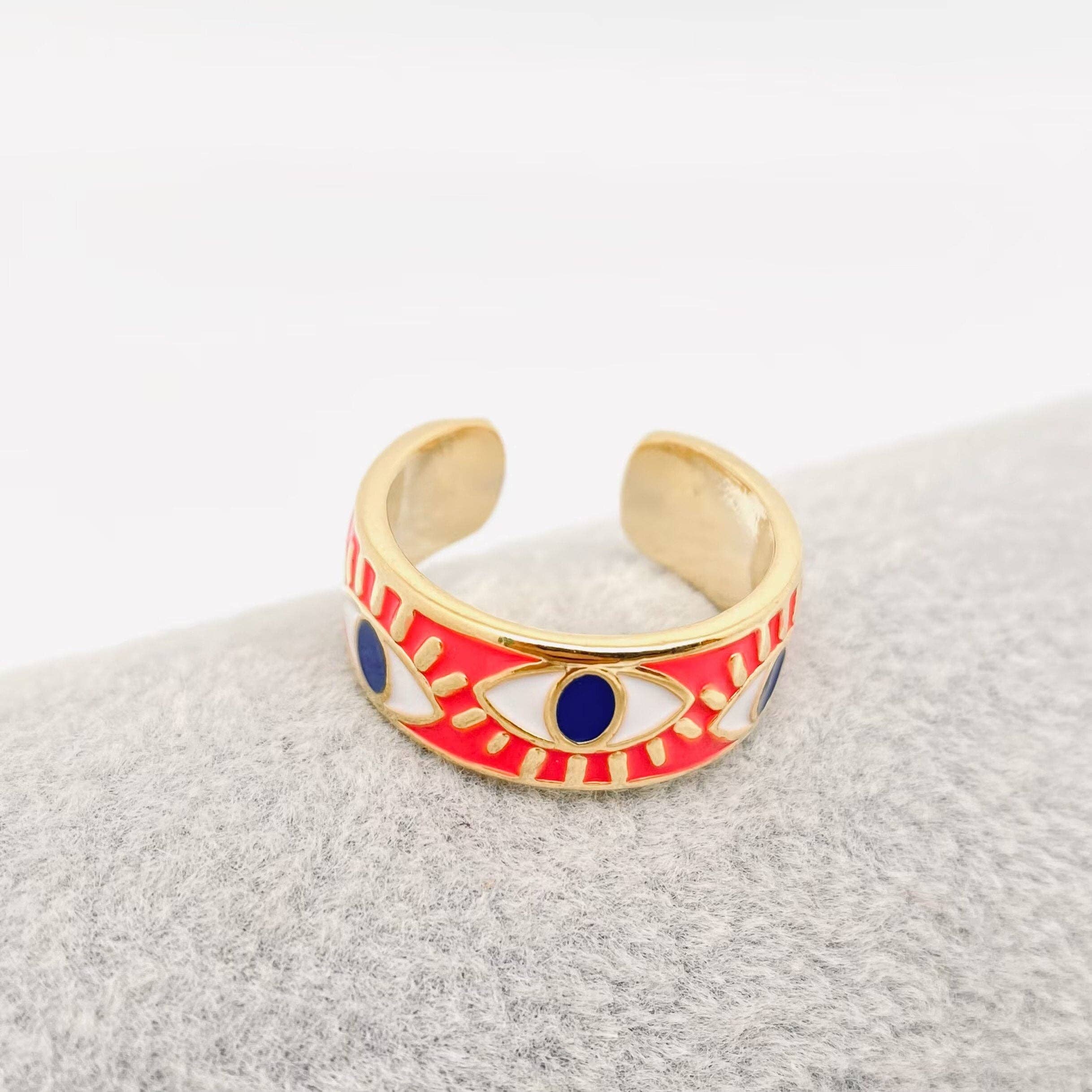 Enamel Gold-Plated Evil Eye Ring
