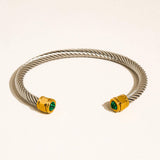 Vail 18K Gold Non-Tarnish Stone Braided Bangle